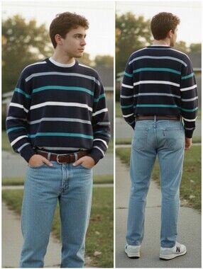 NWOT Canda XL Vintage Old Money 90s Dadcore Preppy Striped Knit Sweater
